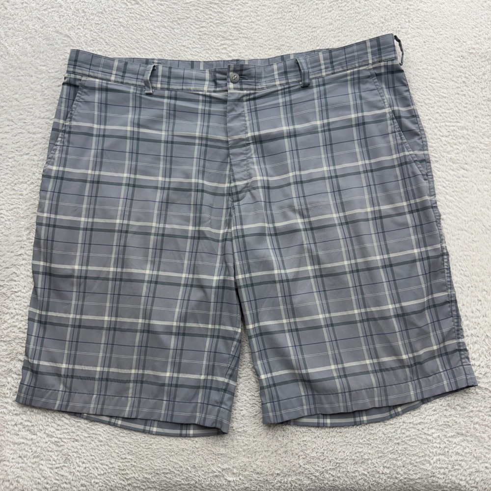 Nike Golf Dri-FIT Mens Grey Plaid Performance Shorts Size 40 Stretch Athletic